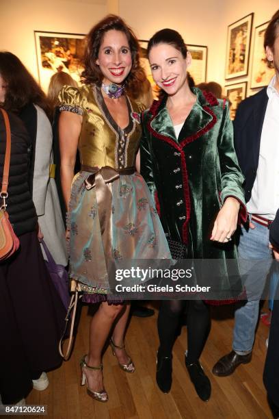 Dirndl fashion designer Lola Paltinger and Sophie Meister - Wepper during the 'Ellen von Unwerth: HEIMAT' Exhibition Opening at Immagis Fine Art...