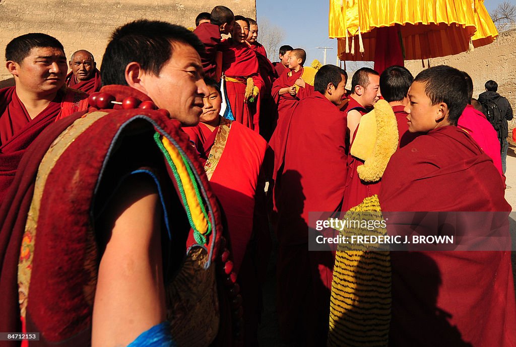 Tibetan Buddhist monks gather for the "S