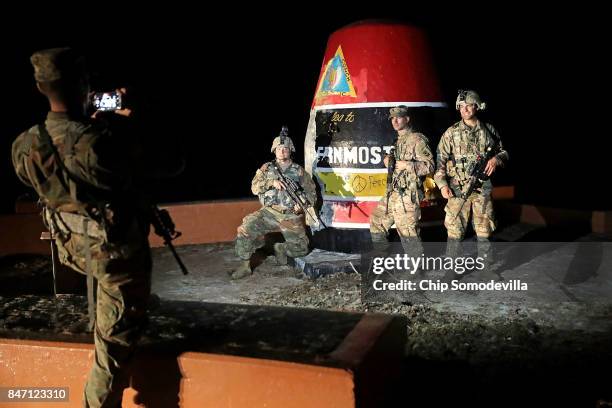 Soldiers from Delta Company, 1st Battallion, 124th Infantry, 53rd Infantry Brigade Combat Team quickly pause for a group photo September 14, 2017 on...