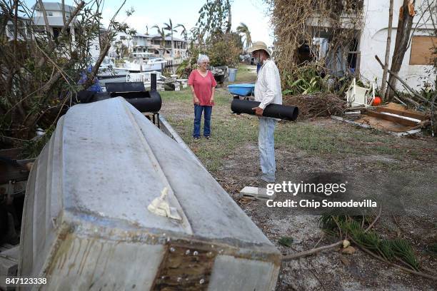 Robert and Nancy Heater look at the aluminum boat September 14, 2017 on Big Pine Key, Florida. The boat, which was given to Heater by his father in...