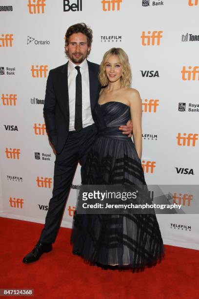 Actors Edward Holcroft and Sarah Gadon attend the "Alias Grace" Premiere held at Winter Garden Theatre during the 2017 Toronto International Film...
