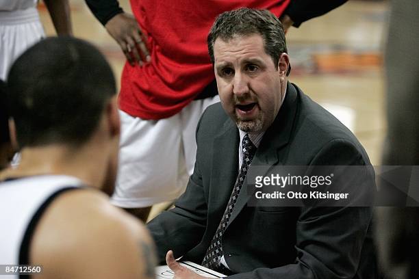 Head coach Bryan Gates of the Idaho Stampede instructs him team during the D-League game against the Reno Bighorns on January 15, 2009 at Qwest Arena...
