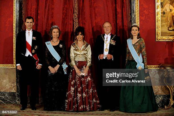 Crown Prince Felipe, Queen Sofia, Argentine President Cristina Fernandez de Kirchner, King Juan Carlos and Princess Letizia of Spain during a Gala...