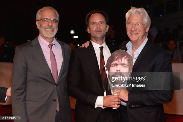 Director Jon Avnet, actors Walton Goggins and Richard Gere attend the 'Three Christs' premiere during the 2017 Toronto International Film Festival at...