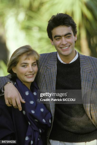 Les comediens Sophie Duez et Anthony Delon le 12 decembre 1985 a Nice, France.