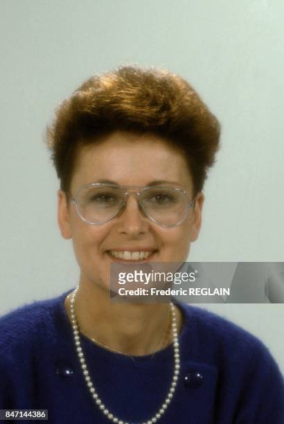 Christine Boutin, candidate UDF a l'election legislative et soutenue par Raymond Barre le 12 janvier 1986 a Paris, France.