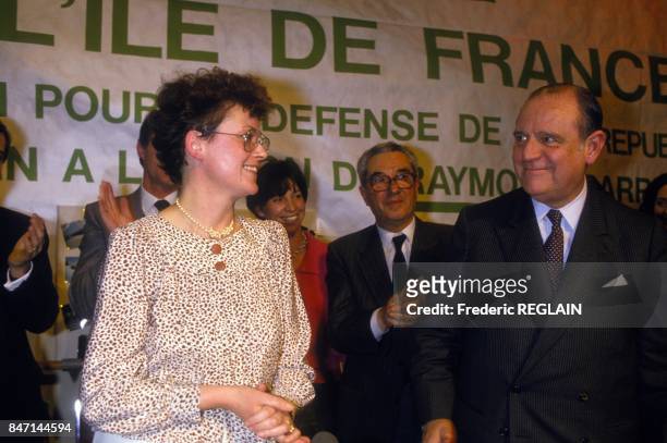Raymond Barre and Christine Boutin during French general elections on January 29, 1986 in France.