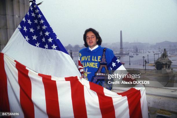 French journalist and author Gonzague Saint Bris launches 'La Nouvelle Alliance', a movement of French-American friendship, in February 1986 in...