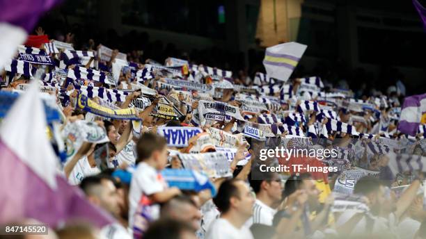 Fans of Real Madrid are seen during the UEFA Champions League group H match between Real Madrid and APOEL Nikosia at Estadio Santiago Bernabeu on...