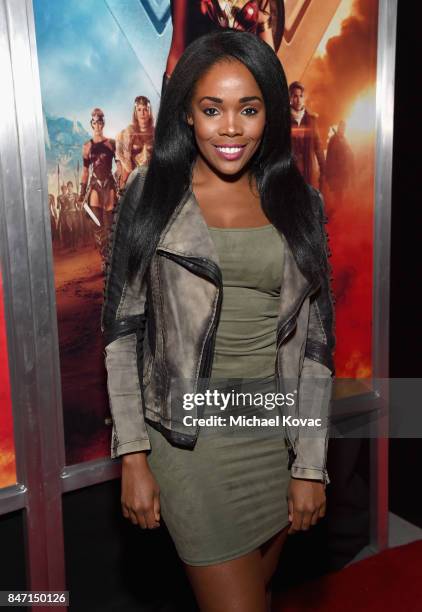 Personality Jasmine Goode attends the Warner Bros. Home Entertainment and Intel presentation of "Wonder Woman in the Sky" at Dodger Stadium on...