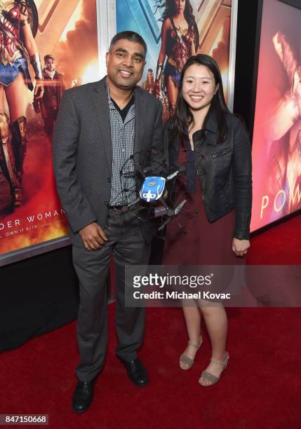 Vice President of Intel New Technology Group and GM of Drone Group Anil Nanduri and General Manager of Intel Drone Light Shows Natalie Cheung attend...