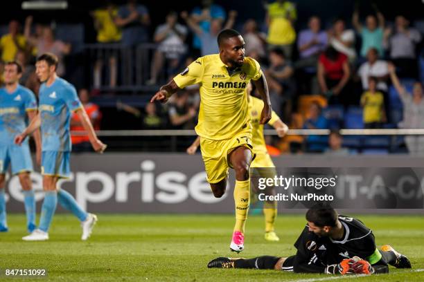 Cedric Bakambu of Villarreal CF celebrate after scoring the 2-1 goal during the UEFA Europa League Group A football match between Villarreal CF vs FC...