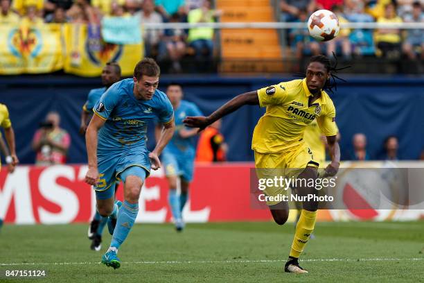 Roman Murtazayev of Football Club Astana in action against 04 Ruben Alfonso Borges Semedo of Villarreal CF during the UEFA Europa League Group A...