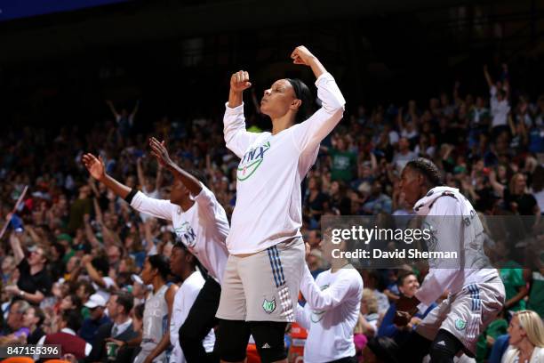 Plenette Pierson of the Minnesota Lynx reacts during the game against the Washington Mystics in Game Two of the Semifinals during the 2017 WNBA...