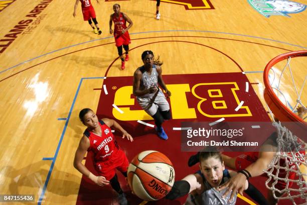 Lindsay Whalen of the Minnesota Lynx shoots a lay up during the game against the Washington Mystics in Game Two of the Semifinals during the 2017...