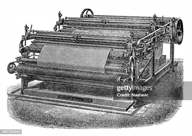 shearing machine, woven cotton fabrics - loom stock illustrations