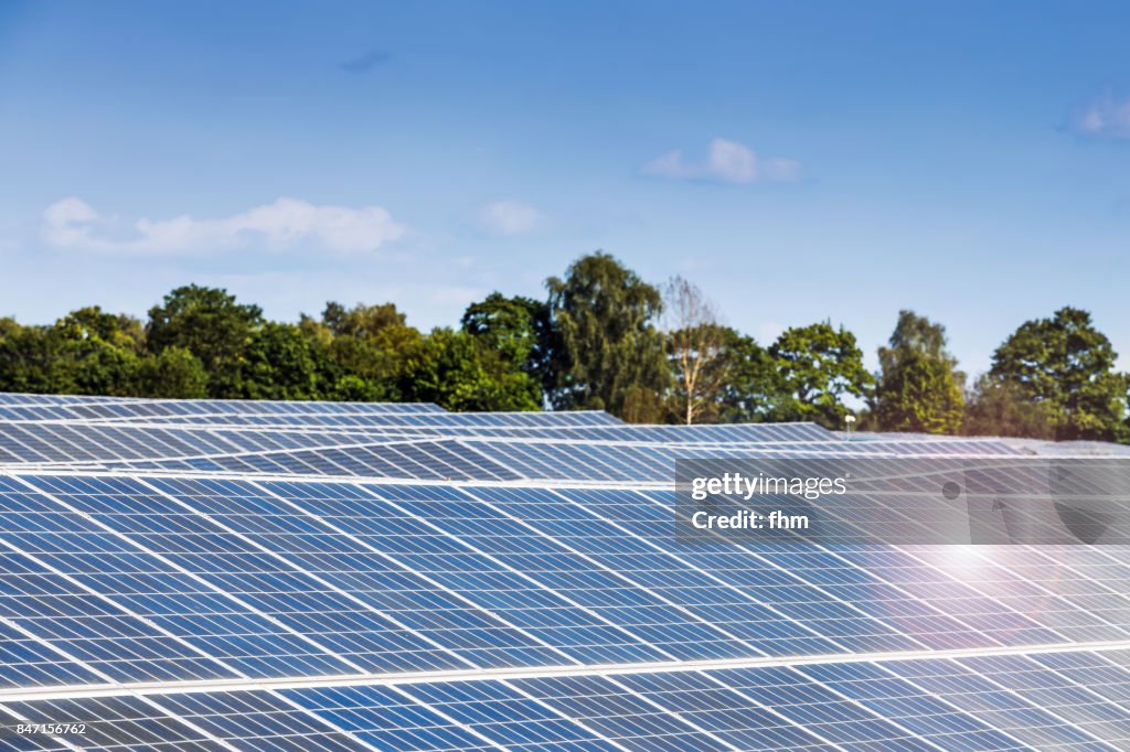 Solar panels with sun reflection