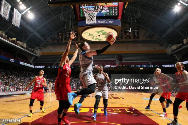 Lindsay Whalen of the Minnesota Lynx shoots a lay up during the game against the Washington Mystics in Game Two of the Semifinals during the 2017...