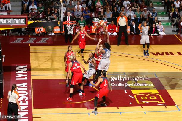 Sylvia Fowles of the Minnesota Lynx shoots the ball during the game against the Washington Mystics in Game Two of the Semifinals during the 2017 WNBA...