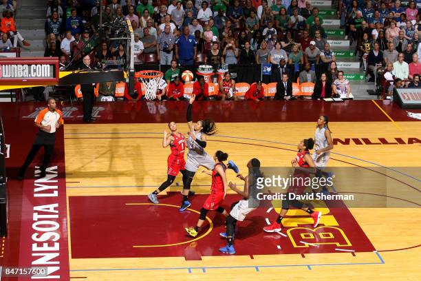 Maya Moore of the Minnesota Lynx shoots the ball during the game against the Washington Mystics in Game Two of the Semifinals during the 2017 WNBA...