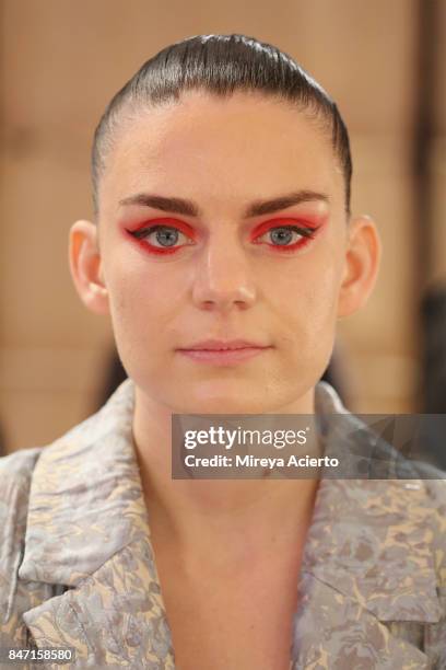 Singer Frida Sundemo poses backstage at the Livari By Alysia Reiner, Claudine De Sola & Tabitha St. Bernard-Jacobs fashion show during New York...