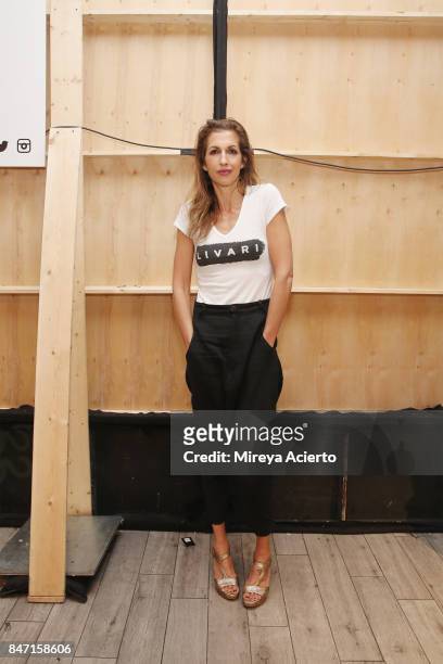 Actress, Alysia Reiner, poses backstage at the Livari By Alysia Reiner, Claudine De Sola & Tabitha St. Bernard-Jacobs fashion show during New York...