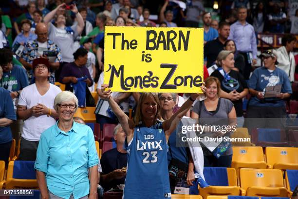 Fan holds up a sign during the game between the Minnesota Lynx and the Washington Mystics in Game Two of the Semifinals during the 2017 WNBA Playoffs...
