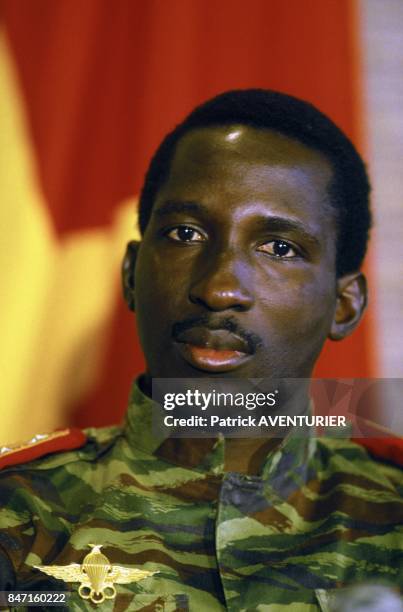 Thomas Sankara, President of Burkina Faso, during the visit of French President Francois Mitterrand on November 18, 1986 in Ougadougou, Burkina Faso.