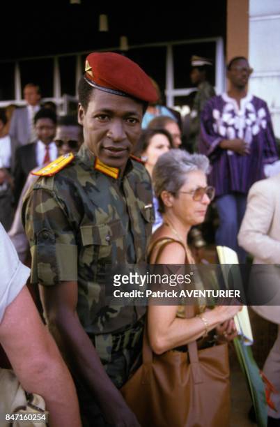 Blaise Compaore, Justice Minister of Burkina Faso, during the visit of French President Francois Mitterrand on November 18, 1986 in Ougadougou,...