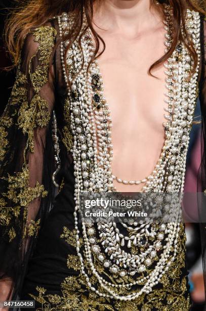 Model, fashion detail, walks the runway at Marchesa Spring 2018 during New York Fashion Week at Gallery 1, Skylight Clarkson Sq on September 13, 2017...