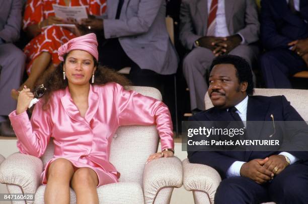 Annick Bongo and husband Ali Bongo, son of President Omar Bongo, during inauguration of Transgabonais train on December 30, 1986 in Gabon.