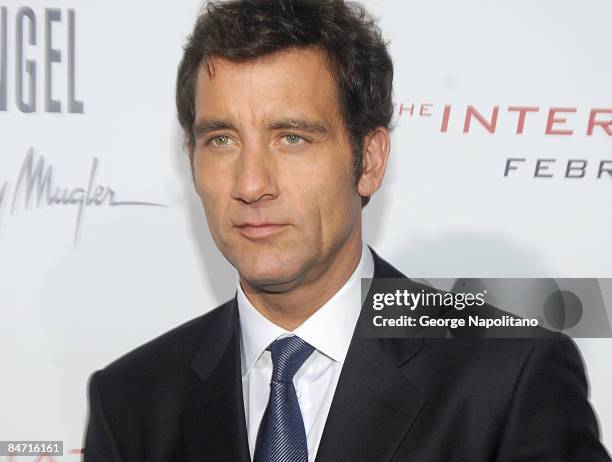 Actor Clive Owen attends the Cinema Society and Angel by Thierry Mugler screening of "The International" at AMC Lincoln Square on February 9, 2009 in...