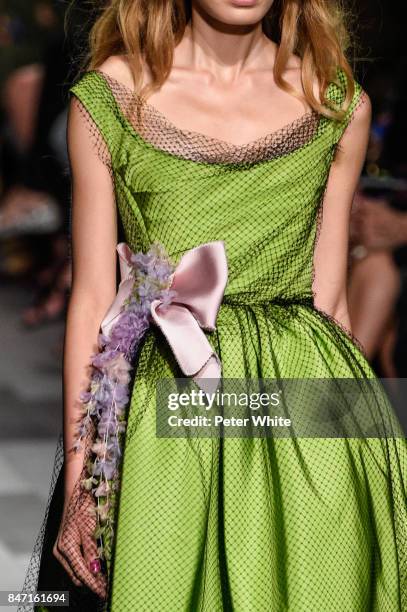 Model, fashion detail, walks the runway at Marchesa Spring 2018 during New York Fashion Week at Gallery 1, Skylight Clarkson Sq on September 13, 2017...