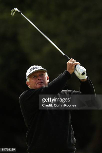 Peter Senior of Australia plays an approach shot during the Australasia International Final Qualifying for The 2009 Open Championship at Kingston...