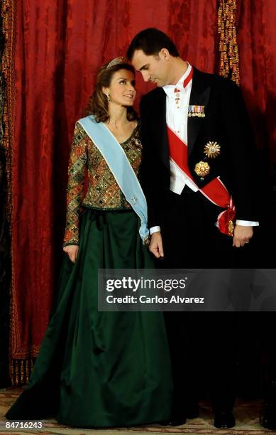 Crown Prince Felipe and Princess Letizia of Spain attend a Gala Dinner honouring Argentine President Cristina Fernandez de Kirchner, at The Royal...