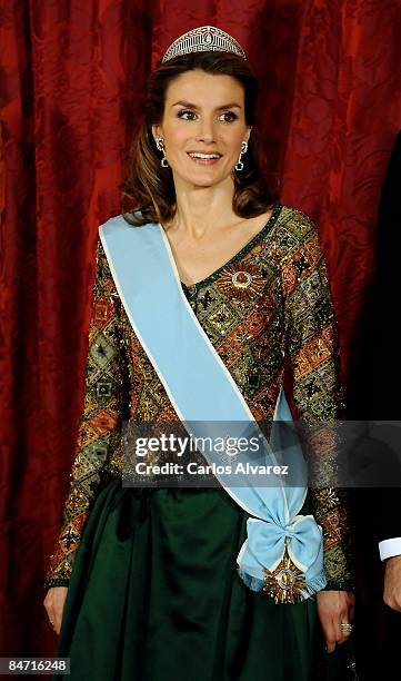 Princess Letizia of Spain attends a Gala Dinner honouring Argentine President Cristina Fernandez de Kirchner, at The Royal palace on February 09,...