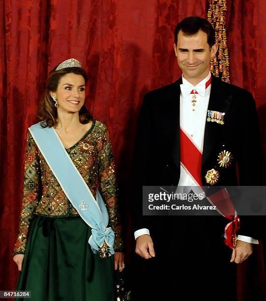Crown Prince Felipe and Princess Letizia of Spain attend a Gala Dinner honouring Argentine President Cristina Fernandez de Kirchner, at The Royal...