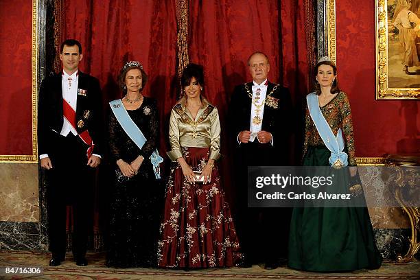 Crown Prince Felipe, Queen Sofia, Argentine President Cristina Fernandez de Kirchner, King Juan Carlos and Princess Letizia of Spain during a Gala...