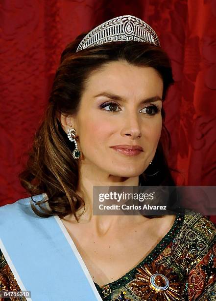 Princess Letizia of Spain attends a Gala Dinner honouring Argentine President Cristina Fernandez de Kirchner, at The Royal palace on February 09,...