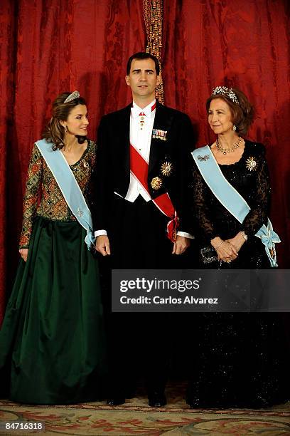 Crown Prince Felipe , Princess Letizia and Queen Sofia of Spain attend a Gala Dinner honouring Argentine President Cristina Fernandez de Kirchner, at...