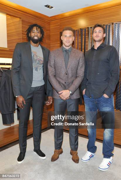 Professional basketball players DeAndre Jordan, host Blake Griffin and Danilo Gallinari at Ermenegildo Zegna Blake Griffin Beverly Hills event 2017...