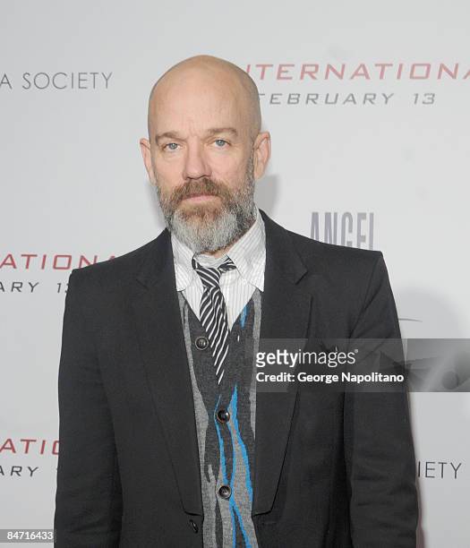 Musician Michael Stipe attends the Cinema Society and Angel by Thierry Mugler screening of "The International" at AMC Lincoln Square on February 9,...