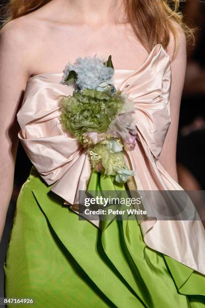 Model, fashion detail, walks the runway at Marchesa Spring 2018 during New York Fashion Week at Gallery 1, Skylight Clarkson Sq on September 13, 2017...