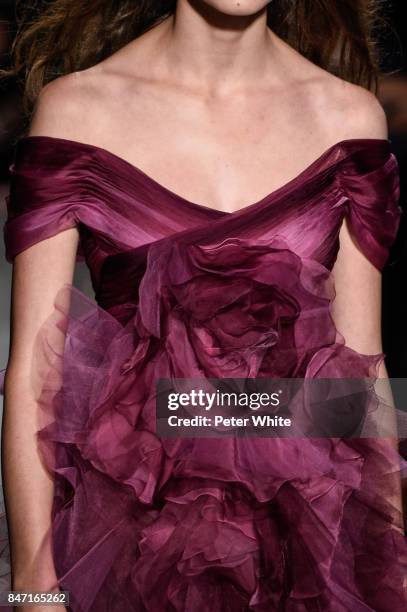 Model, fashion detail, walks the runway at Marchesa Spring 2018 during New York Fashion Week at Gallery 1, Skylight Clarkson Sq on September 13, 2017...