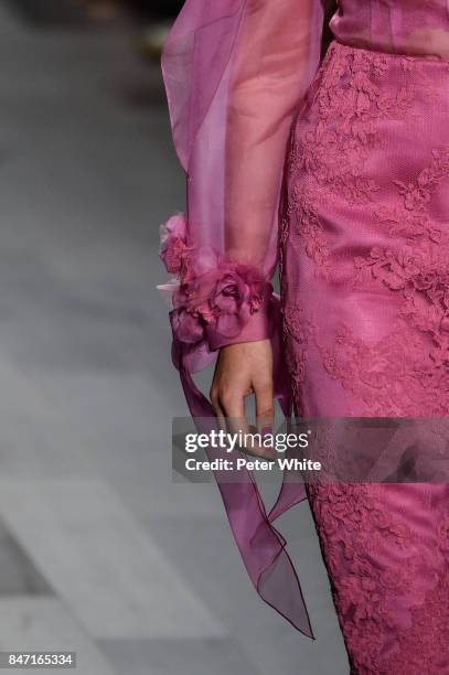 Model, fashion detail, walks the runway at Marchesa Spring 2018 during New York Fashion Week at Gallery 1, Skylight Clarkson Sq on September 13, 2017...