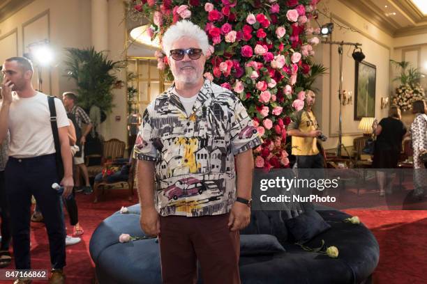 Spanish film director Pedro Almodovar attends the presentation of creations for Spring-Autunm 2018 Collection of Palomo Spain label during the first...