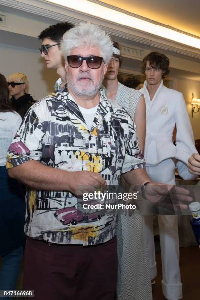 Spanish film director Pedro Almodovar attends the presentation of creations for Spring-Autunm 2018 Collection of Palomo Spain label during the first...