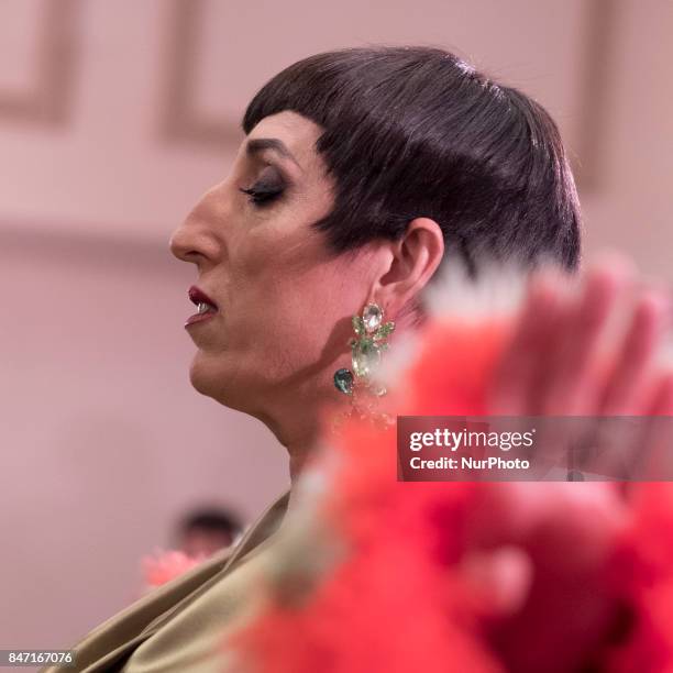 Spanish actress Rossy de Palma takes to the catwalk with a creation for Spring-Autunm 2018 Collection of Palomo Spain label during the first day of...