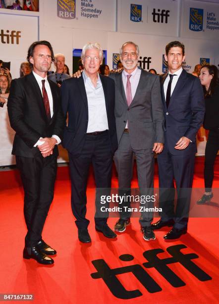 Walton Goggins, Richard Gere, director Jon Avnet and producer Daniel Levin attend the 'Three Christs' premiere during the 2017 Toronto International...