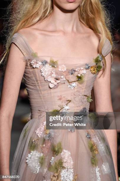 Model, fashion detail, walks the runway at Marchesa Spring 2018 during New York Fashion Week at Gallery 1, Skylight Clarkson Sq on September 13, 2017...